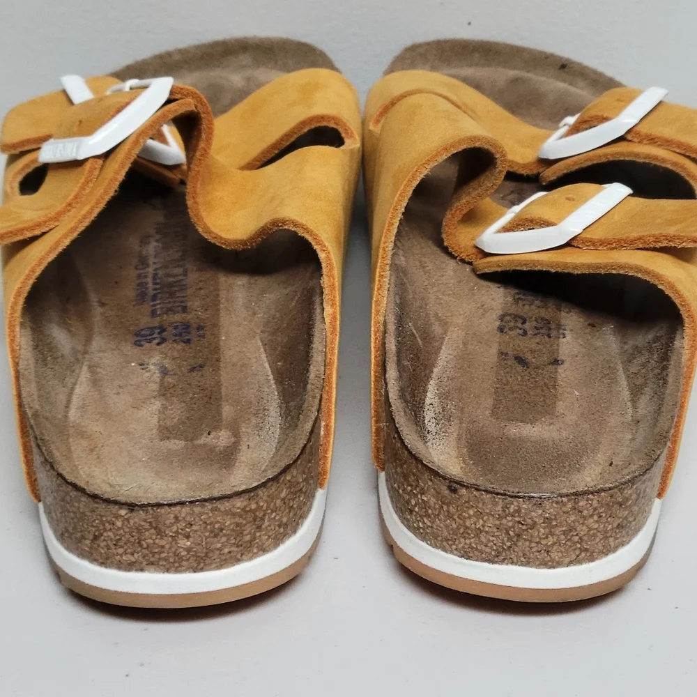 Birkenstock Arizona Soft Footbed Leather Sandals In Softy Orange Size 39. - Picture 7 of 11